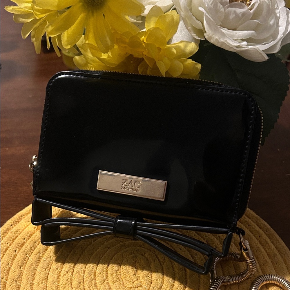 ZAC Zac Posen Glossy Black Wallet with Bow